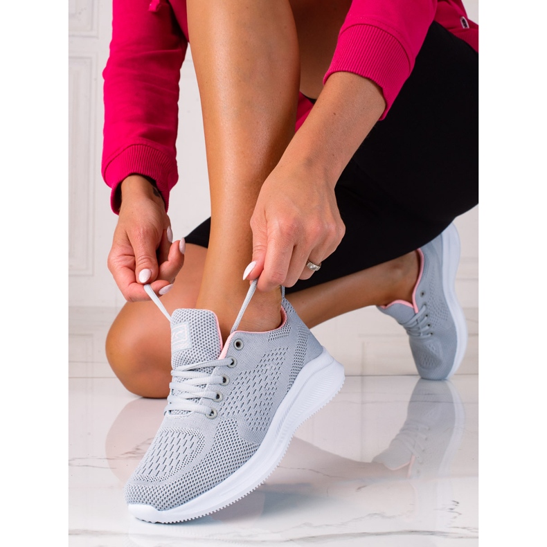 Pantofi sport SHELOVET de dama gri deschis cu siret 1