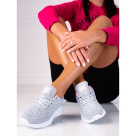 Pantofi sport SHELOVET de dama gri deschis cu siret 2