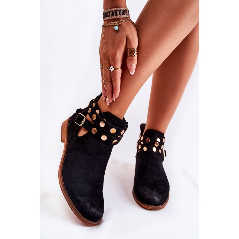 WS1 Cizme de dama cu jeturi pe toc plat Black Larino negru 2