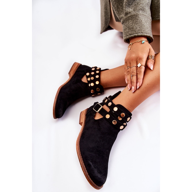 WS1 Cizme de dama cu jeturi pe toc plat Black Larino negru 1