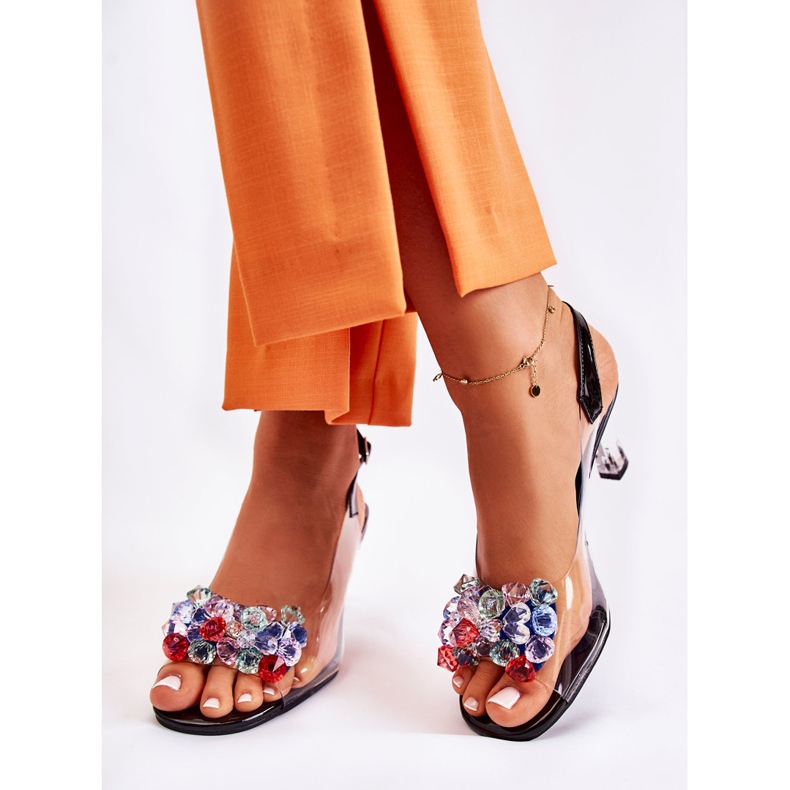 S.Barski Sandale Elegante Cu Cristale Negre Lanette negru multicolor 2