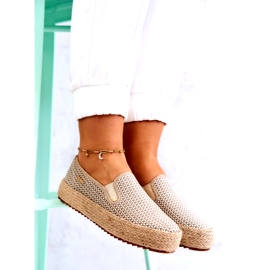 Pantofi de damă împletit Slip On Big Star JJ274394 Bej de aur 3