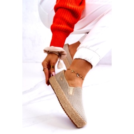 Pantofi de damă împletit Slip On Big Star JJ274394 Bej de aur 4