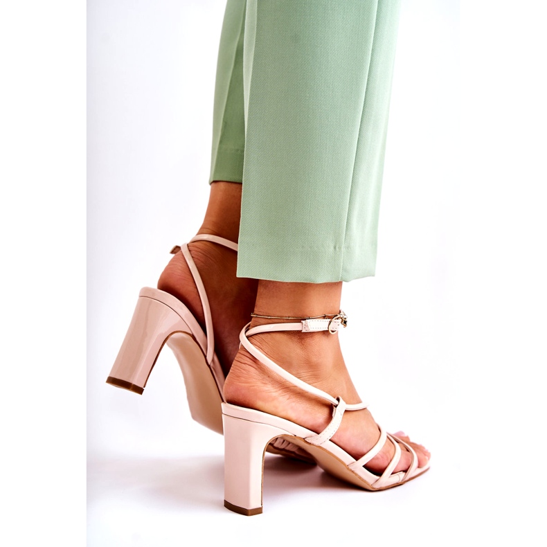 WS1 Sandale Clasice Lăcuite Pe Tocuri Înalte Milani Bej 2