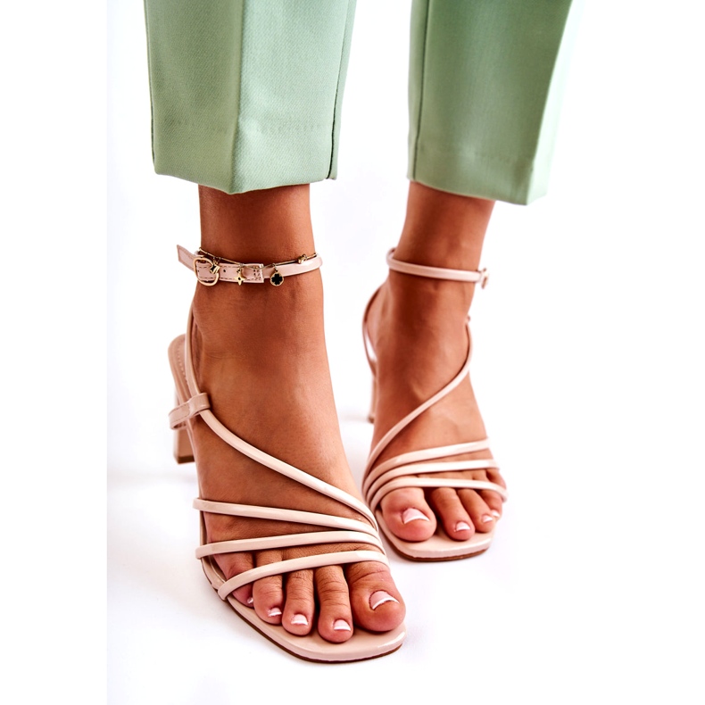 WS1 Sandale Clasice Lăcuite Pe Tocuri Înalte Milani Bej 4