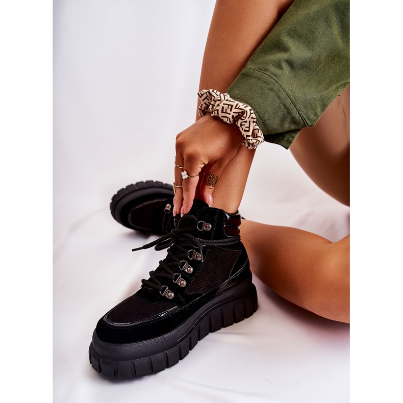 FB3 Cizme de damă la modă pe platforma neagră Magnific negru 2