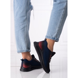 Adidași sport de damă Shelovet cu dantelă bleumarin și negru albastru marin 1