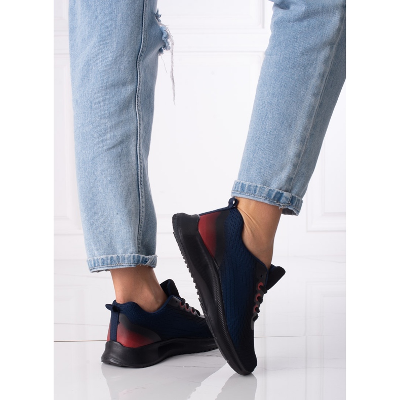 Adidași sport de damă Shelovet cu dantelă bleumarin și negru albastru marin 1