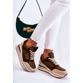 PS1 Pantofi sport damă din piele intoarsa verde-bej Elisse 2