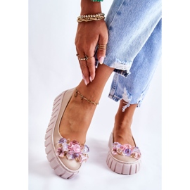 PA2 Balerini De Piele Pe O Platformă Cu Decorație Ladette De culoare Bej 1