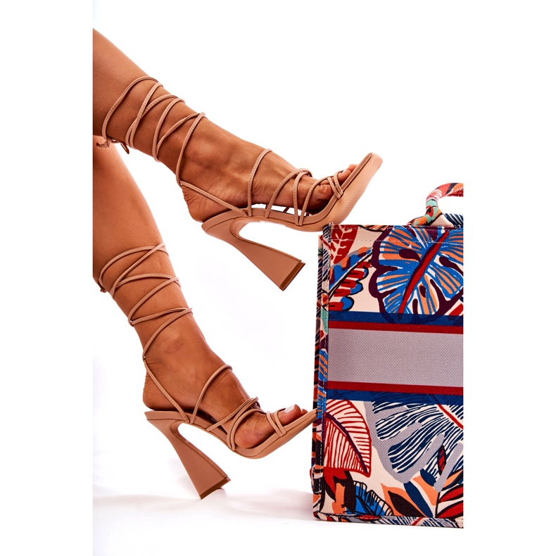 PM2 Sandale Legate Pe Tocuri La Moda Pânze Nude bej 1