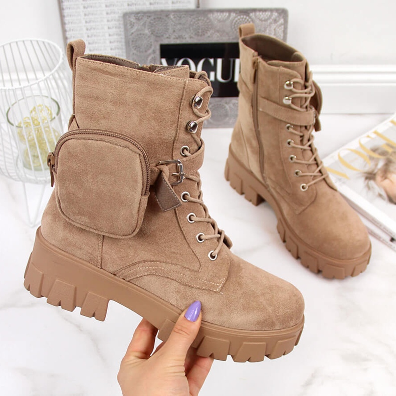 Cizme de dama cu platforma cu buzunar, bej Vinceza 2