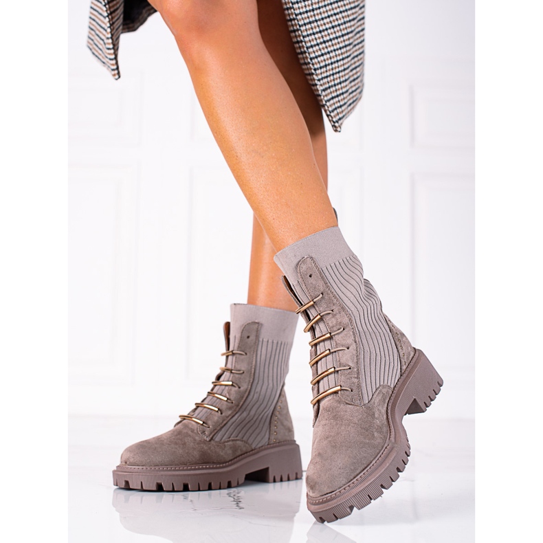 SHELOVET Muncitori cu noduri din piele intoarsa maro bej 1