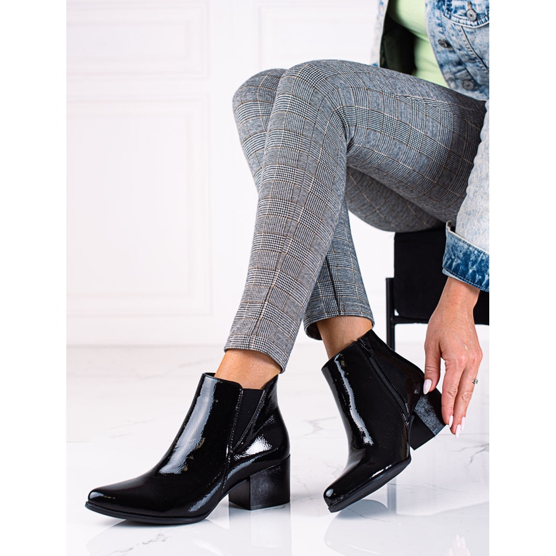 SHELOVET Ghete Chelsea lăcuite negre Sergio Leone cu tocuri înalte negru 1