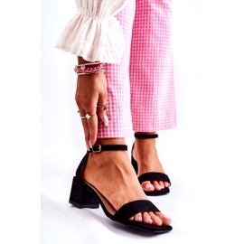 Sandale de damă din piele intoarsa cu toc inalt, negre negru 1