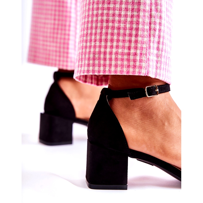 Sandale de damă din piele intoarsa cu toc inalt, negre negru 4