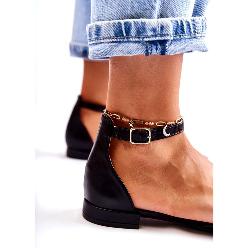 WD1 Sandale de damă din piele de balerini în capris negru Spitz 4