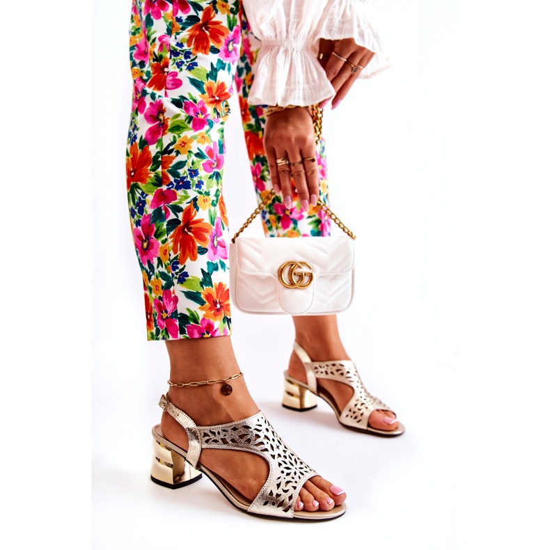 PA2 Sandale ajurate din piele pe tocuri înalte Salvio auriu de aur 3