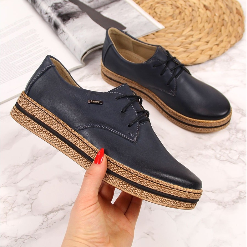 Pantofi de damă din piele pe platformă bleumarin Helios 380 albastru 1