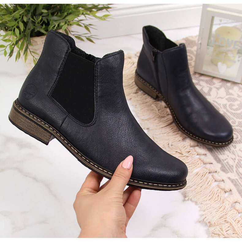 Cizme Chelsea calduroase de dama, bleumarin Rieker Z4994-14 negru 2