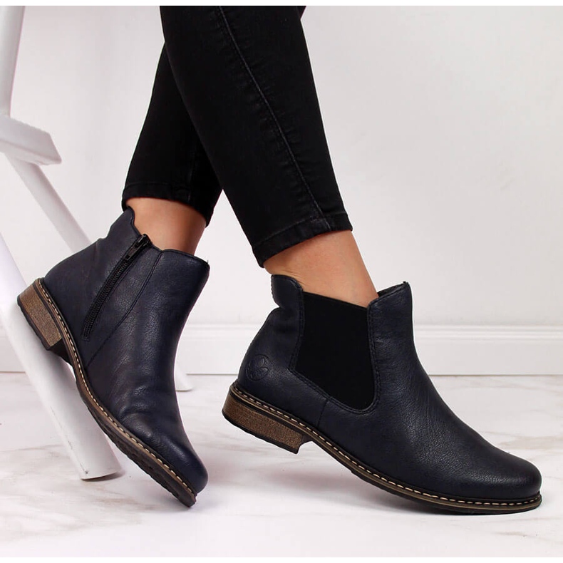 Cizme Chelsea calduroase de dama, bleumarin Rieker Z4994-14 negru 1