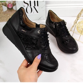 Pantofi confortabili de dama din piele neagra Helios 347 negru 2