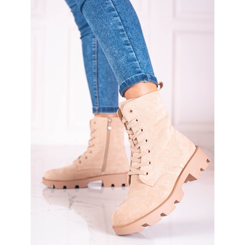 Genți de damă Shelovet din piele intoarsa cu siret, bej 2