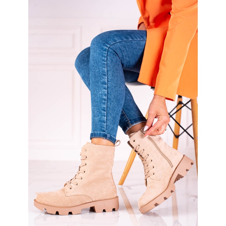 Genți de damă Shelovet din piele intoarsa cu siret, bej 1