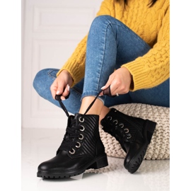 Cizme de dama Black Shelovet cu siret cu matlasare negru 1