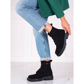 Cizme de drumeție de damă din piele intoarsa neagra negru 2