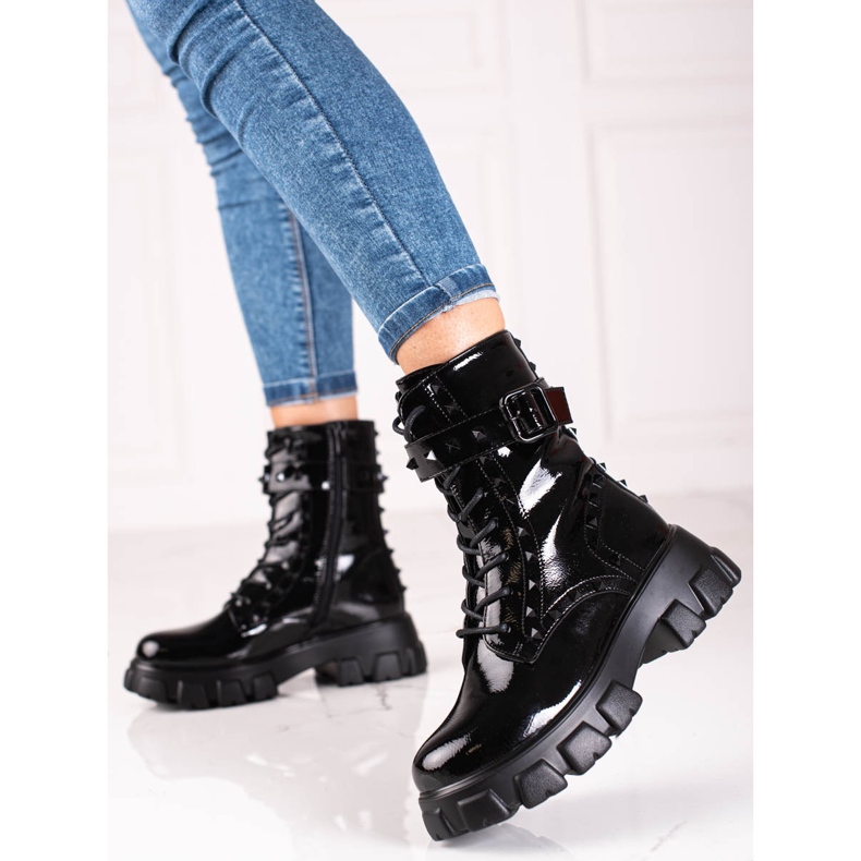 Genți negre de damă Shelovet lăcuite cu știfturi negru 1