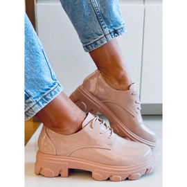 Mocasini Pragma Nude cu talpa inalta bej roz 1