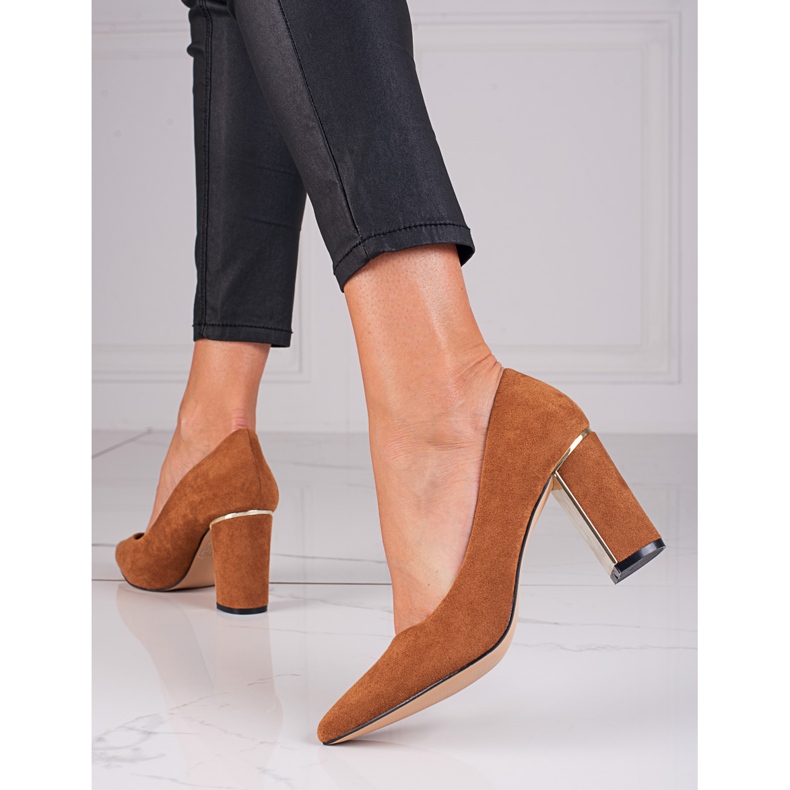 Goodin SHELOVET Pompe din piele intoarsa cu toc maro 1