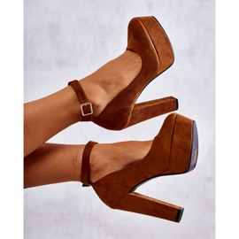 Pompe din piele intoarsa pe platforma Camel Rivia maro 8