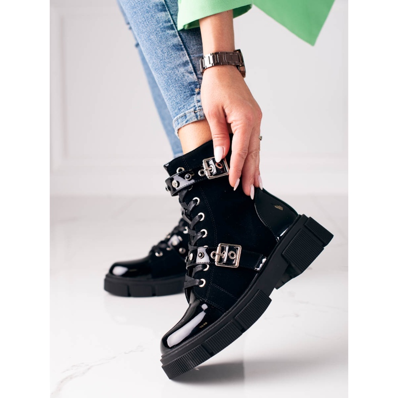 Genți de damă Black Shelovet cu catarame decorative negru 1