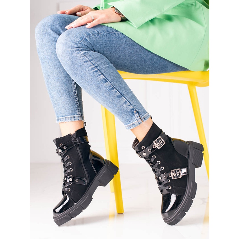 Genți de damă Black Shelovet cu catarame decorative negru 2