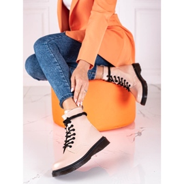 Cizme Shelovet de damă bej cu dantelă, cu luciu metalic 1