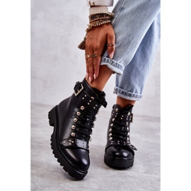 PG1 Cizme negre Sabine din piele ecologica cu curea decorativa negru 2