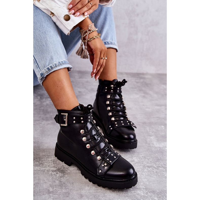 PG1 Cizme negre Sabine din piele ecologica cu curea decorativa negru 1