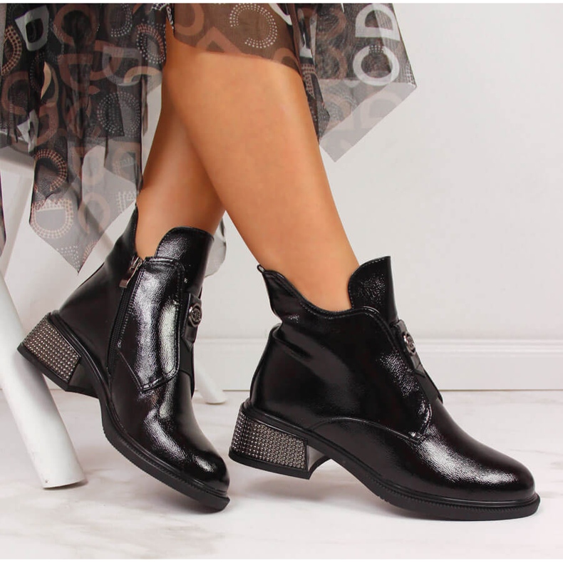 Cizme de dama Filippo negre pe bloc decorativ negru 1