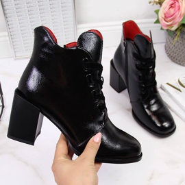 Cizme de dama lacuite Filippo negre cu toc decorativ negru 2