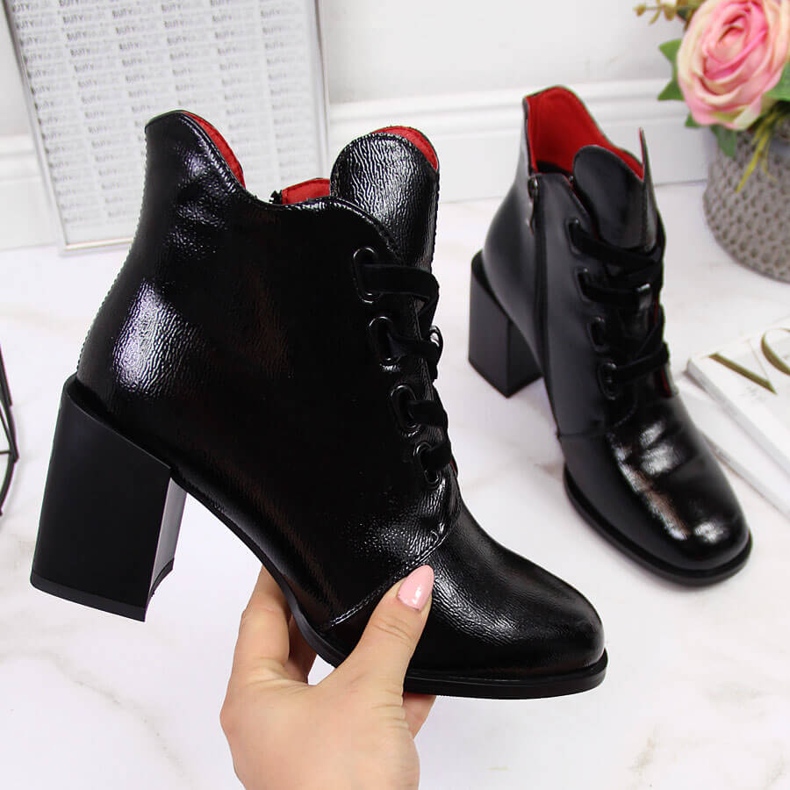 Cizme de dama lacuite Filippo negre cu toc decorativ negru 2