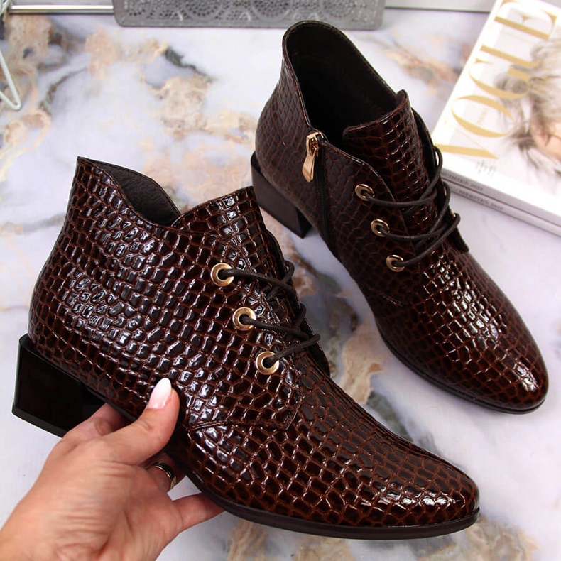 Cizme dama din piele lacuta, piele de sarpe lacuita Vinceza maro 1