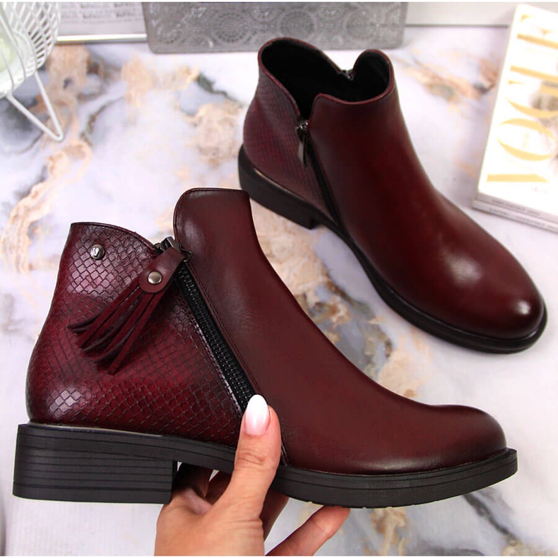 Botine dama Jodhpur piele de sarpe Vinceza claret roșu 1