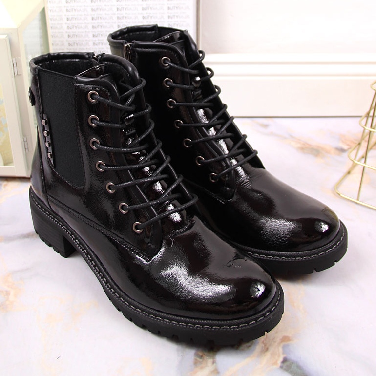 Cizme izolante negre de dama, lacuite Vinceza negru 1