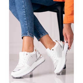 Pantofi sport de damă Shelovet albi cu sclipici 1