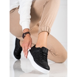 Tenisi sport clasici de dama Shelovet din piele ecologica, neagra negru 2