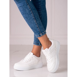 Tenisi sport clasici de dama Shelovet din piele ecologica in alb 2
