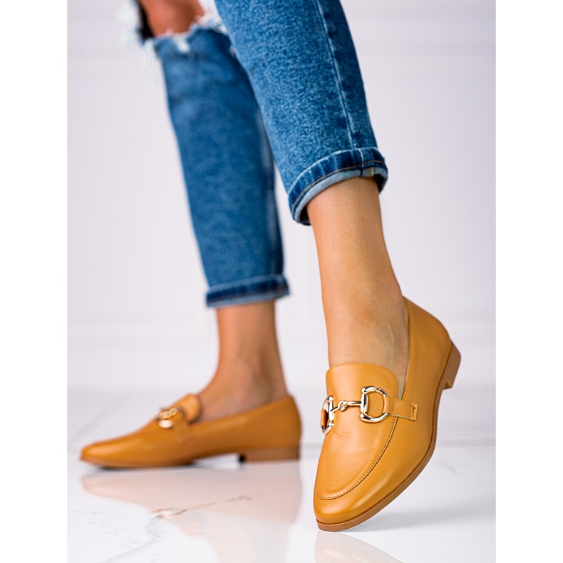 Mocasini eleganti de dama Shelovet maro cu tocuri joase 1