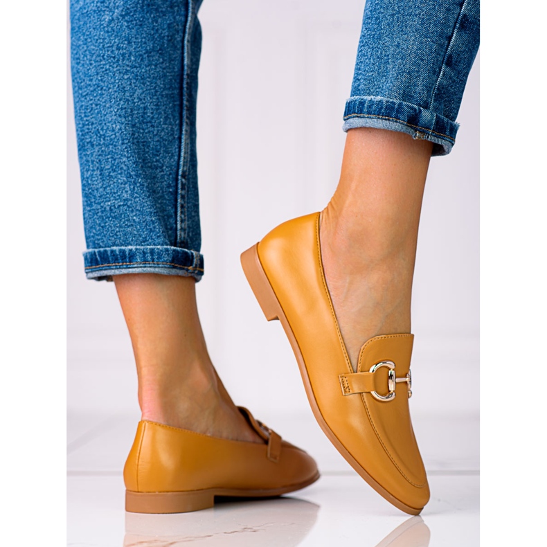 Mocasini eleganti de dama Shelovet maro cu tocuri joase 2